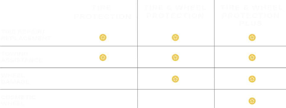 Cadillac Protection Tire and Wheel Coverage Comparison Chart